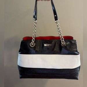 Kate Spade Maryanne Tote/Shoulder Bag. Black/White/Red Leather w/ Chain Straps